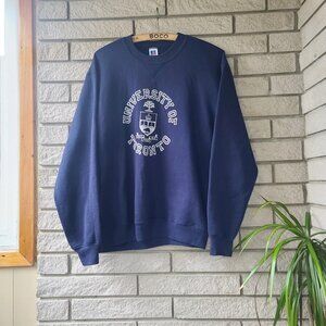 Vintage 'Russel Athletic' UofT navy crew-neck sweatshirt men's L